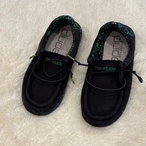 Hey Dude Black and Green Kids Moccasins